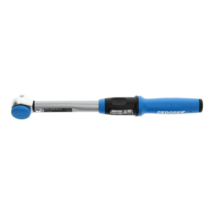 Gedore Drehmomentschlüssel mit Vierkantantrieb, 1/2", umsteckbar, Einstellskala, 20-100 Nm, 403,2 mm lang, TF-K100