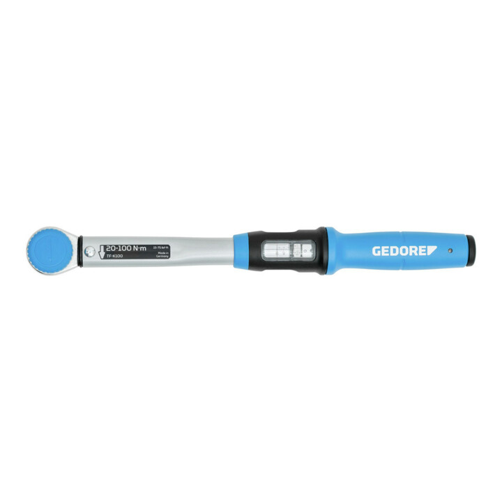 Gedore Drehmomentschlüssel mit Vierkantantrieb, 1/2", umsteckbar, Einstellskala, 20-100 Nm, 403,2 mm lang, TF-K100