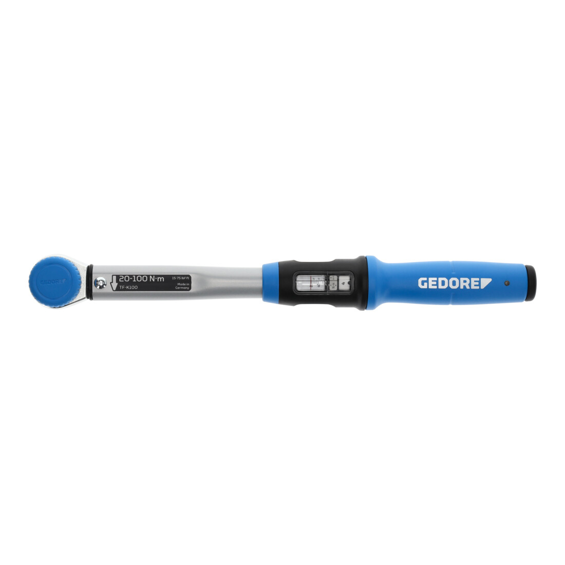 Gedore Drehmomentschlüssel mit Vierkantantrieb, 1/2", umsteckbar, Einstellskala, 20-100 Nm, 403,2 mm lang, TF-K100