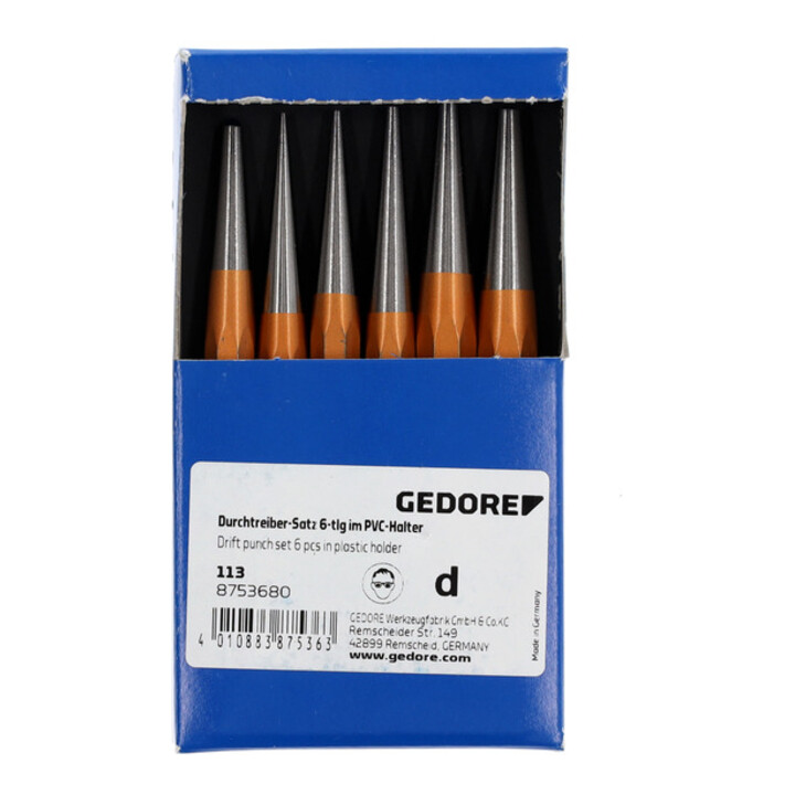 Gedore Durchtreiber-Satz, 6-teilig, Splinttreiber-Set im PVC-Halter, gehärtet, angelassen, Stahl, Werkzeug, 8753680
