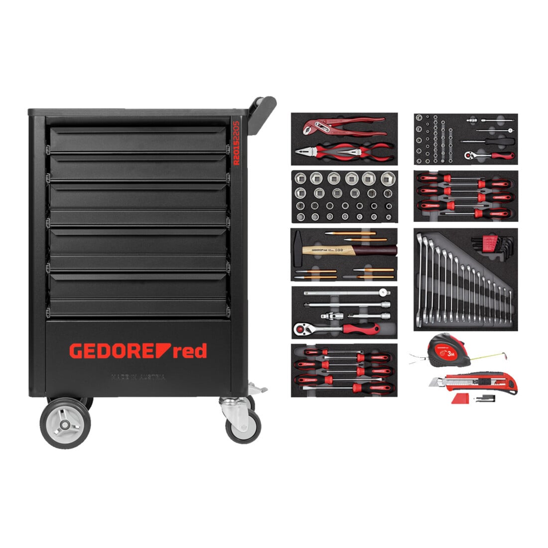 GEDORE Ensemble d'outils rouge dans servante GEDWorker 119 pièces, R21562005