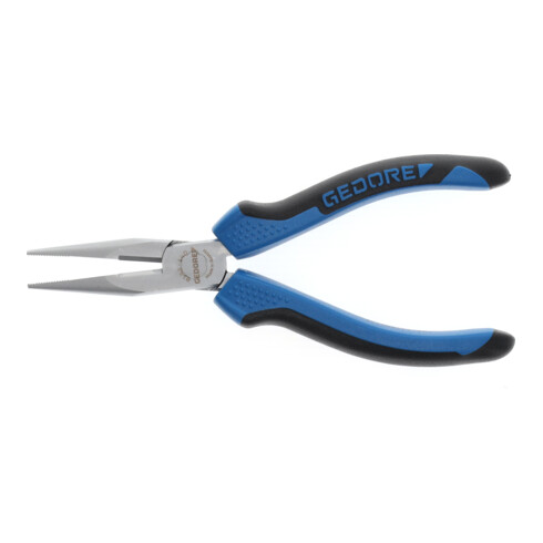 Gedore Flachrundzange, lange Backen, gezahnt, gerade, induktiv gehärtet, 2-Komponenten-Griff, Länge 140 mm, 8132-140 JC