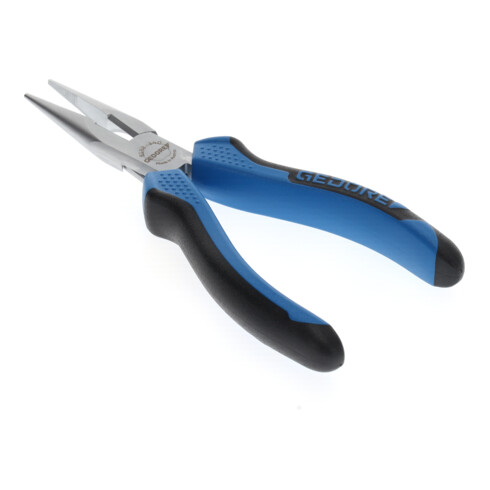 Gedore Flachrundzange, lange Backen, gezahnt, gerade, induktiv gehärtet, 2-Komponenten-Griff, Länge 140 mm, 8132-140 JC
