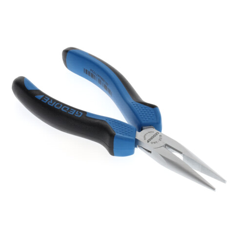 Gedore Flachrundzange, lange Backen, gezahnt, gerade, induktiv gehärtet, 2-Komponenten-Griff, Länge 160 mm, 8132-160 JC