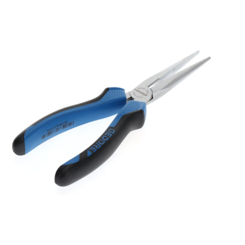 Gedore Flachrundzange, lange Backen, gezahnt, gerade, induktiv gehärtet, 2-Komponenten-Griff, Länge 200 mm, 8132-200 JC