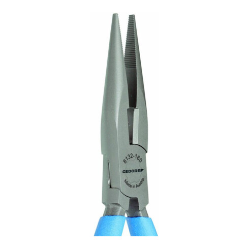 Gedore Flachrundzange, lange Backen, gezahnt, gerade, induktiv gehärtet, Antirutsch-Griff, Länge 140 mm, 8132-140 TL