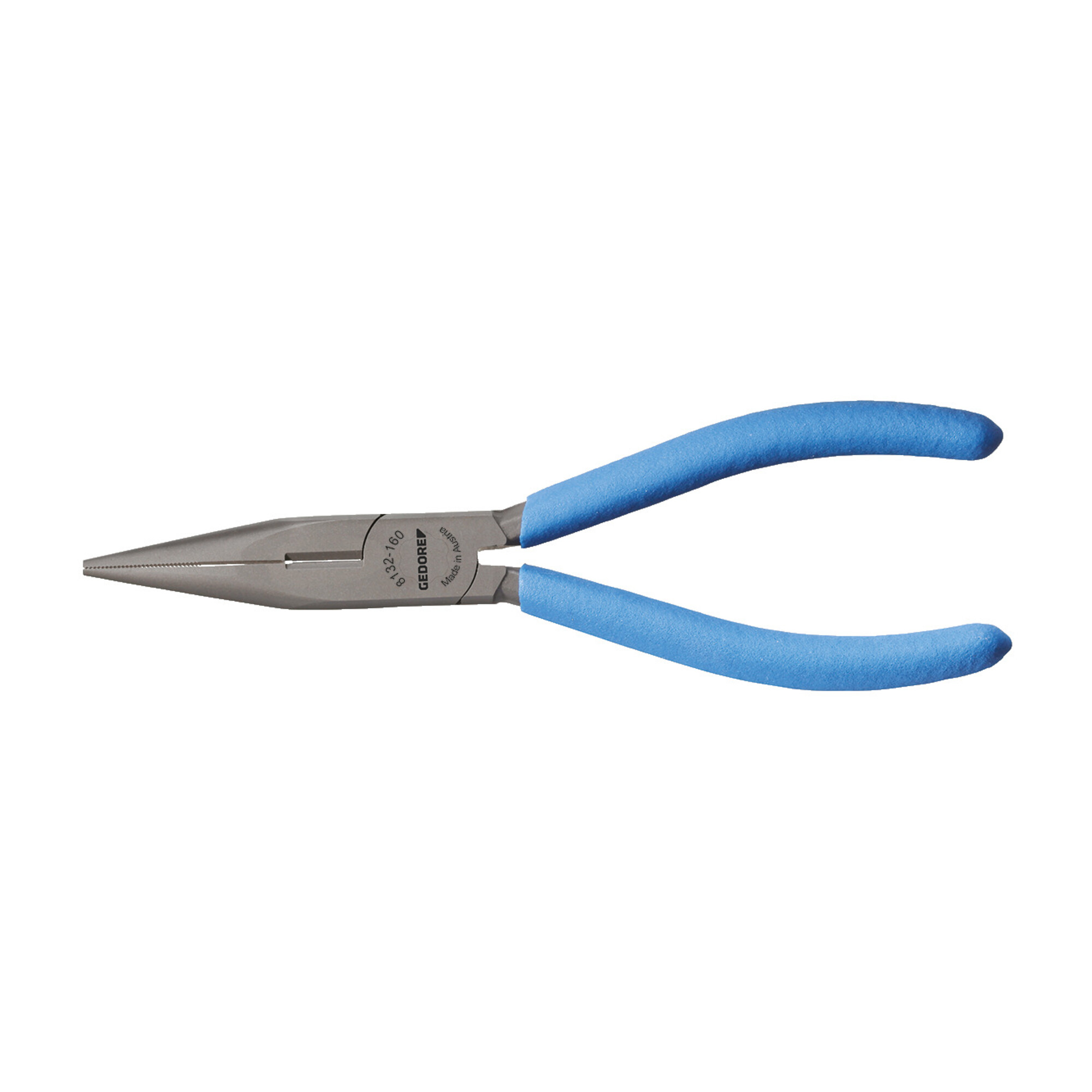 Gedore Flachrundzange, lange Backen, gezahnt, gerade, induktiv gehärtet, Antirutsch-Griff, Länge 160 mm, 8132-160 TL