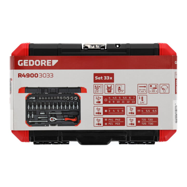 Gedore Jeu de clés à douille rouge 1/4 Ouv 4-13mm 33pcs