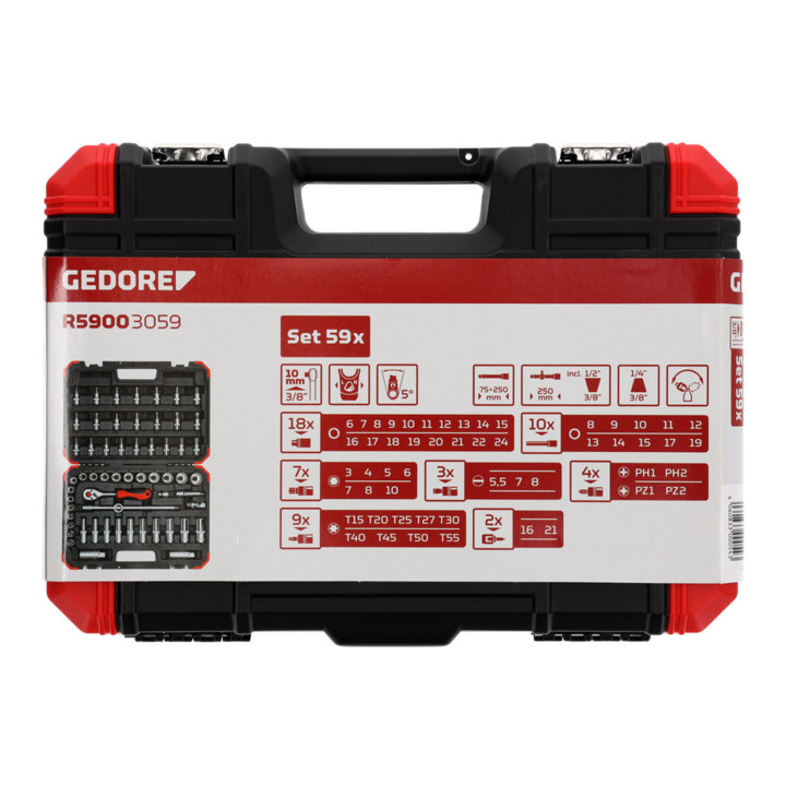 Gedore Jeu de clés à douille rouge 3/8 Ouv 6-24mm 59pcs