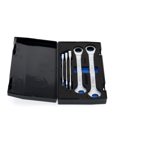 Gedore Maulschlüssel-Satz mit Ringratsche, Set 5-tlg, SW 8-19 mm, flach, Schraubenschlüssel Set, 7 R-005