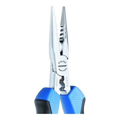 Gedore Mehrfachzange zum Schneiden/Abisolieren/Crimpen, gezahnt, gerade, induktiv gehärtet, 8133-180 JC