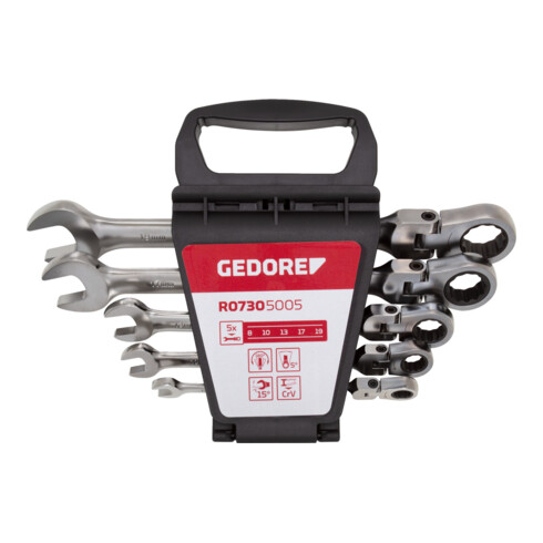 Gedore R07305005 Gelenk-Ringratschenmaulschlüssel-Satz SW8-19 mm