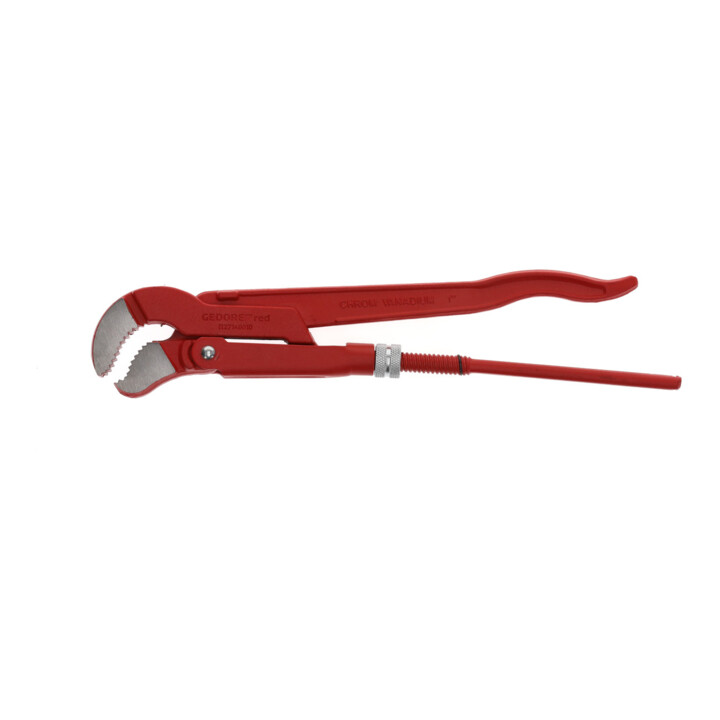 Gedore red 45° abgewinkelte Eck-Rohrzange, Spannweite 40 mm/1 Zoll, S-Maul, massiv, Zahnung versetzt, R27140010