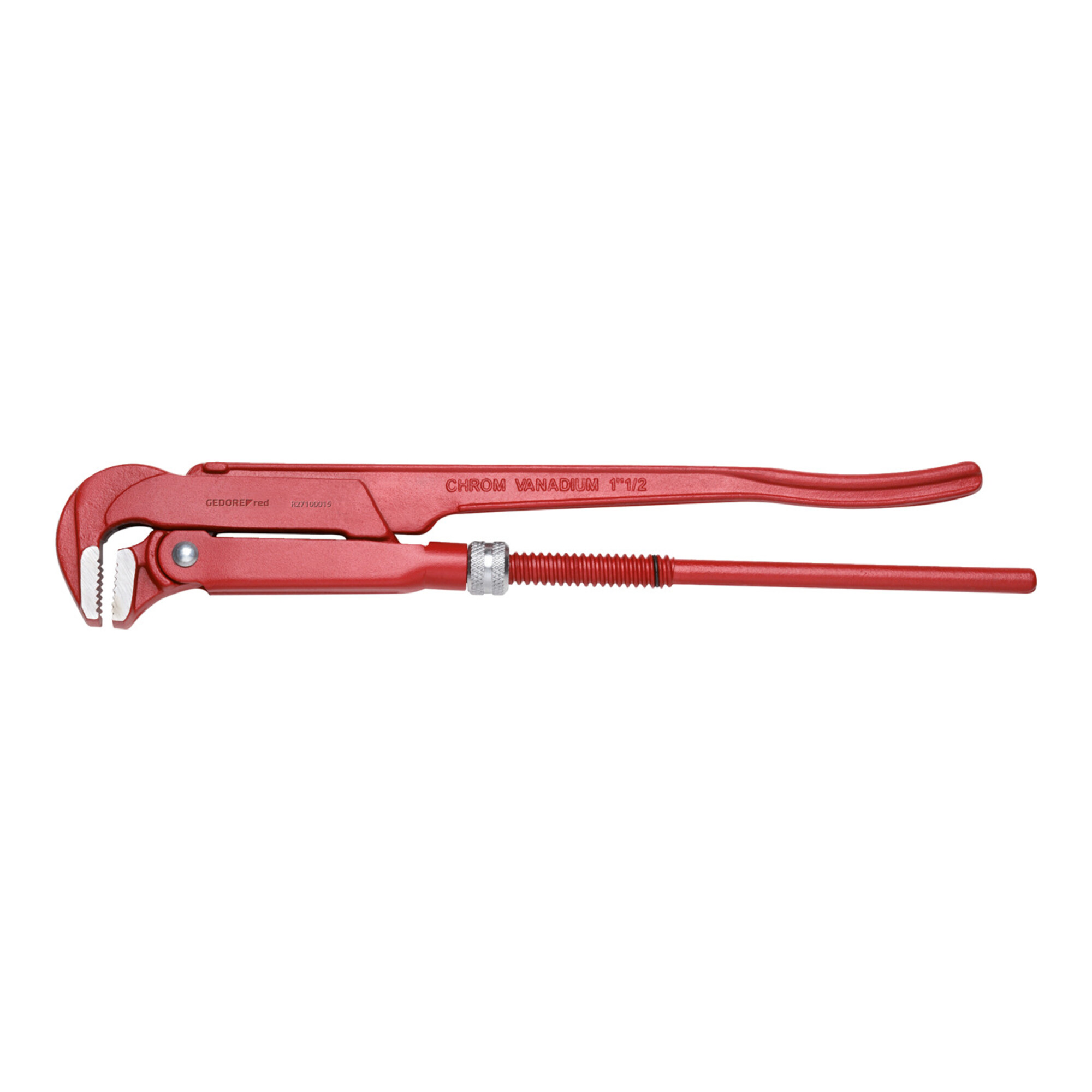 Gedore red 90° abgewinkelte Rohrzange, Spannweite 40 mm/1 ½ Zoll, schwedisch, massiv, Zahnung versetzt, R27100010