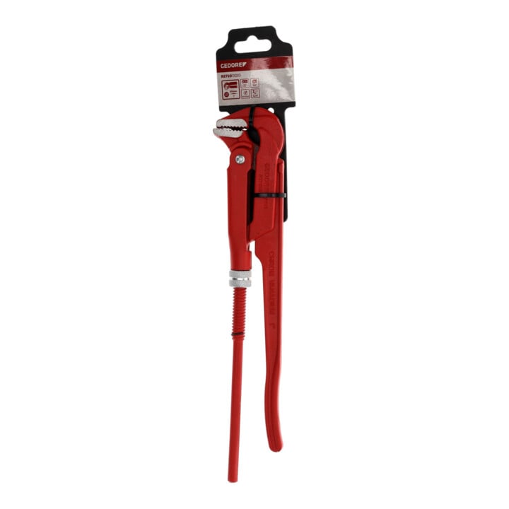 Gedore red 90° abgewinkelte Rohrzange, Spannweite 40 mm/1 ½ Zoll, schwedisch, massiv, Zahnung versetzt, R27100010