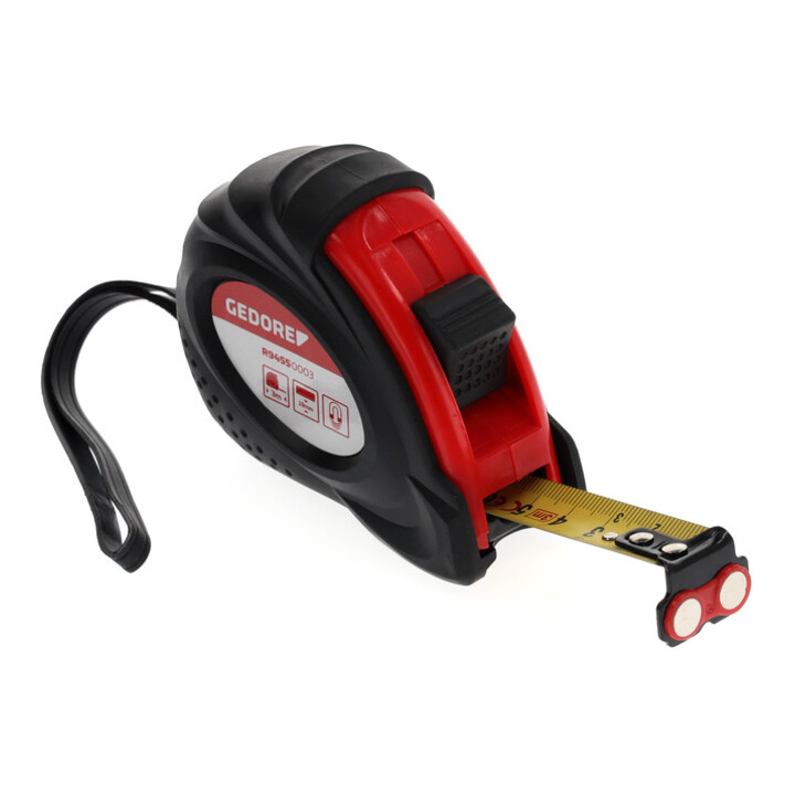 Gedore red Bandmaß, Rollmaßband, 3 m, Genauigkeitsklasse II, magnetisch, automatischer Bandeinzug, mit Metallclip, R94550003