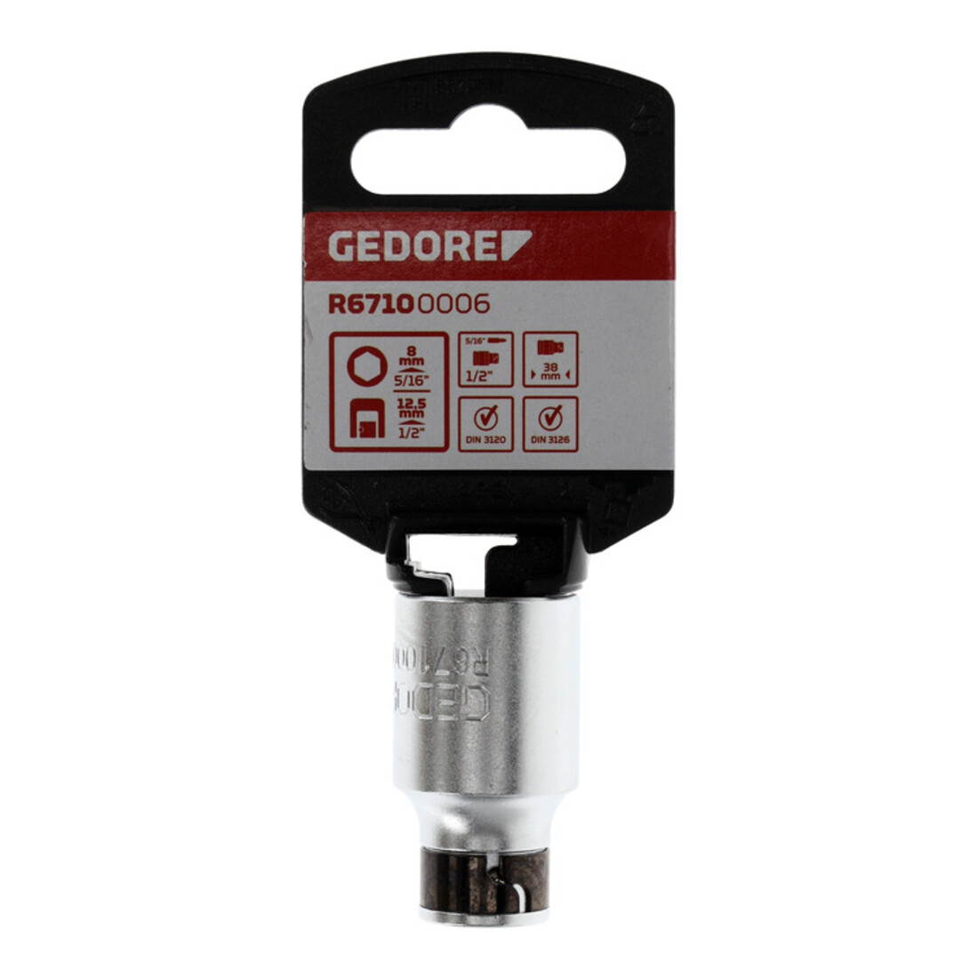 Gedore red Bit-Adapter für Steckschlüsseleinsätze, Antrieb 4-kant 1/2", 12,5 mm, Abtrieb 6-kant 5/16", 8 mm, R67100006