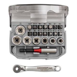 Gedore red Bit-Knarren-Satz, 23-teilig, Bit-Set mit Bit-Halter und Schraubendrehereinsätzen, 1/4", 6,3 mm, R49005023