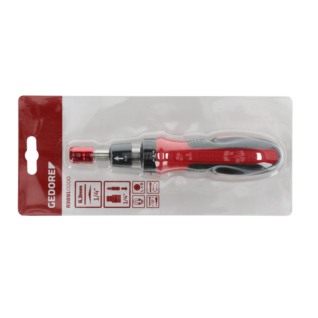 Gedore red Bit-Schraubendreher Ratsche, 1/4'' 6,3 mm 6-kant, Teleskopklinge, Schraubenzieher umschaltbar, R38910000
