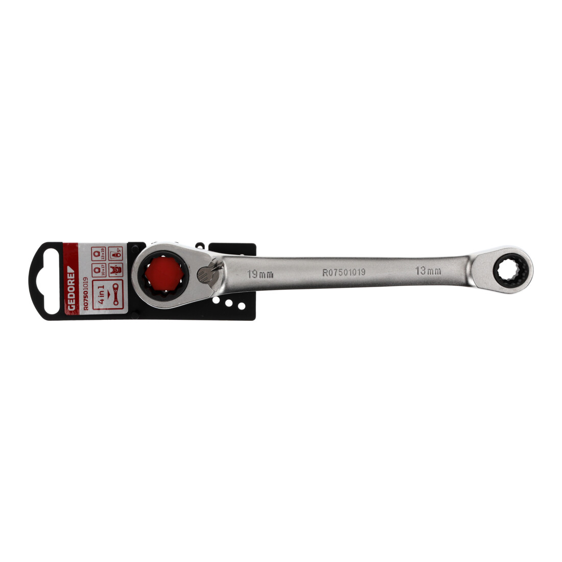 Gedore red Clé à cliquet double anneau 4 en 1, réversible, 10 13 17 19 mm, droite, clé à molette, R07501019