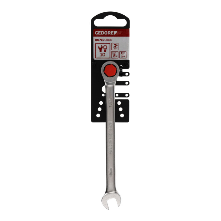 Gedore red Clé à fourche à cliquet, avec cliquet, SW 10 mm, plate, 12 pans, clé à molette, R07100100