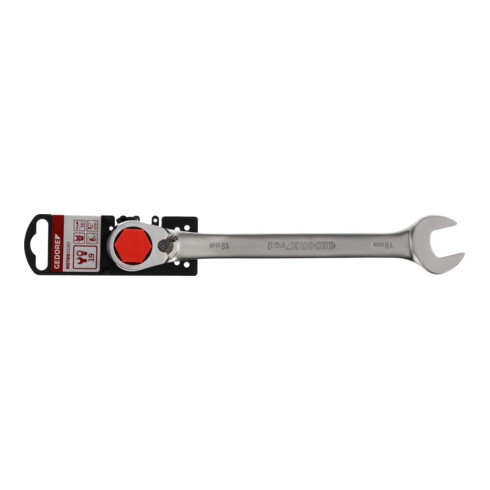 Gedore red Clé à fourche à cliquet réversible, 19 mm, coudée, plate, 12 pans, clé à molette, R07200190