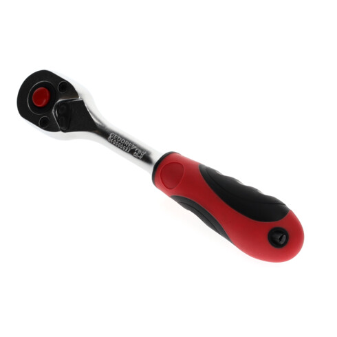 Gedore red Cliquet à levier avec poignée ergonomique 2K, déclenchement par bouton-poussoir, denture fine à 72 dents, 1/4 pouce, tube en acier, rouge/noir