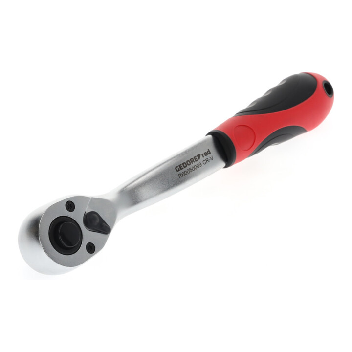 Gedore red Cliquet à levier coudé avec poignée ergonomique 2K, déclenchement par bouton-poussoir, grossièrement denté 36 dents, 1/2 pouce, tube en acier, rouge/noir