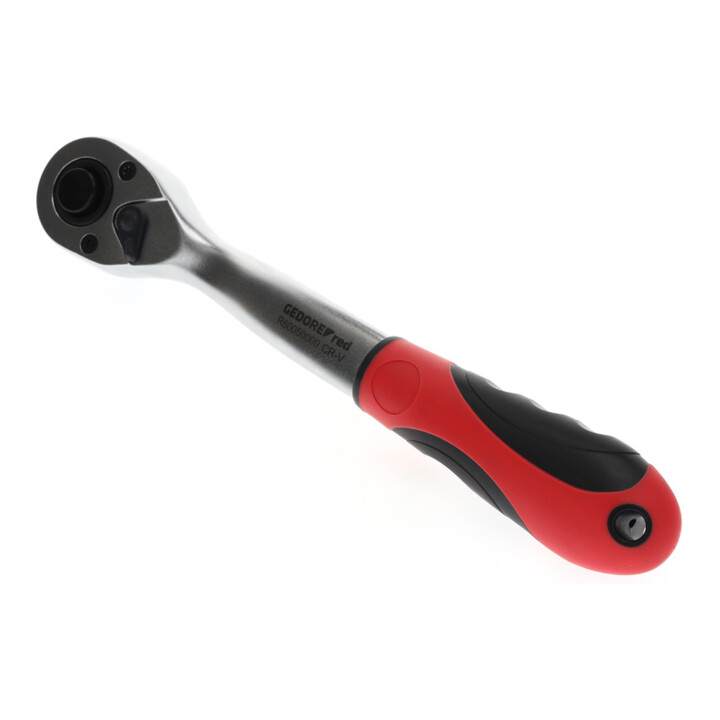 Gedore red Cliquet à levier coudé avec poignée ergonomique 2K, déclenchement par bouton-poussoir, grossièrement denté 36 dents, 1/2 pouce, tube en acier, rouge/noir