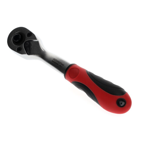 Gedore red Cliquet à levier coudé avec poignée ergonomique 2K, déclenchement par bouton-poussoir, grossièrement denté avec 36 dents, 1/4 pouce, tube en acier, rouge/noir