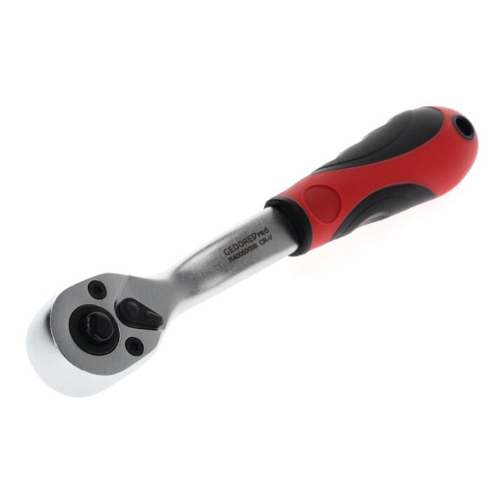 Gedore red Cliquet à levier coudé avec poignée ergonomique 2K, déclenchement par bouton-poussoir, grossièrement denté avec 36 dents, 1/4 pouce, tube en acier, rouge/noir