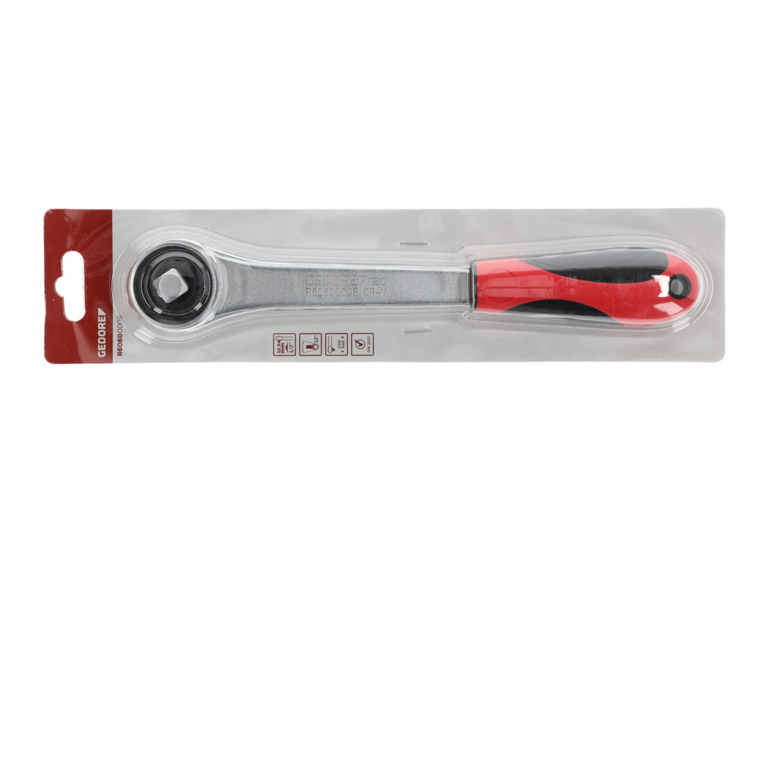 Gedore red Cliquet à roue dentée avec poignée ergonomique 2K, grossièrement denté avec 30 dents, 1/2 pouce, rouge/noir
