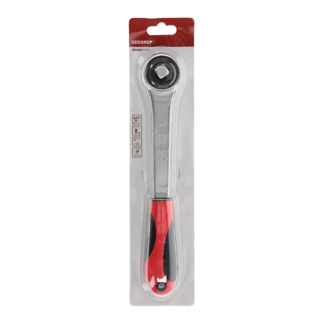 Gedore red Cliquet à roue dentée avec poignée ergonomique 2K, grossièrement denté avec 30 dents, 1/2 pouce, rouge/noir
