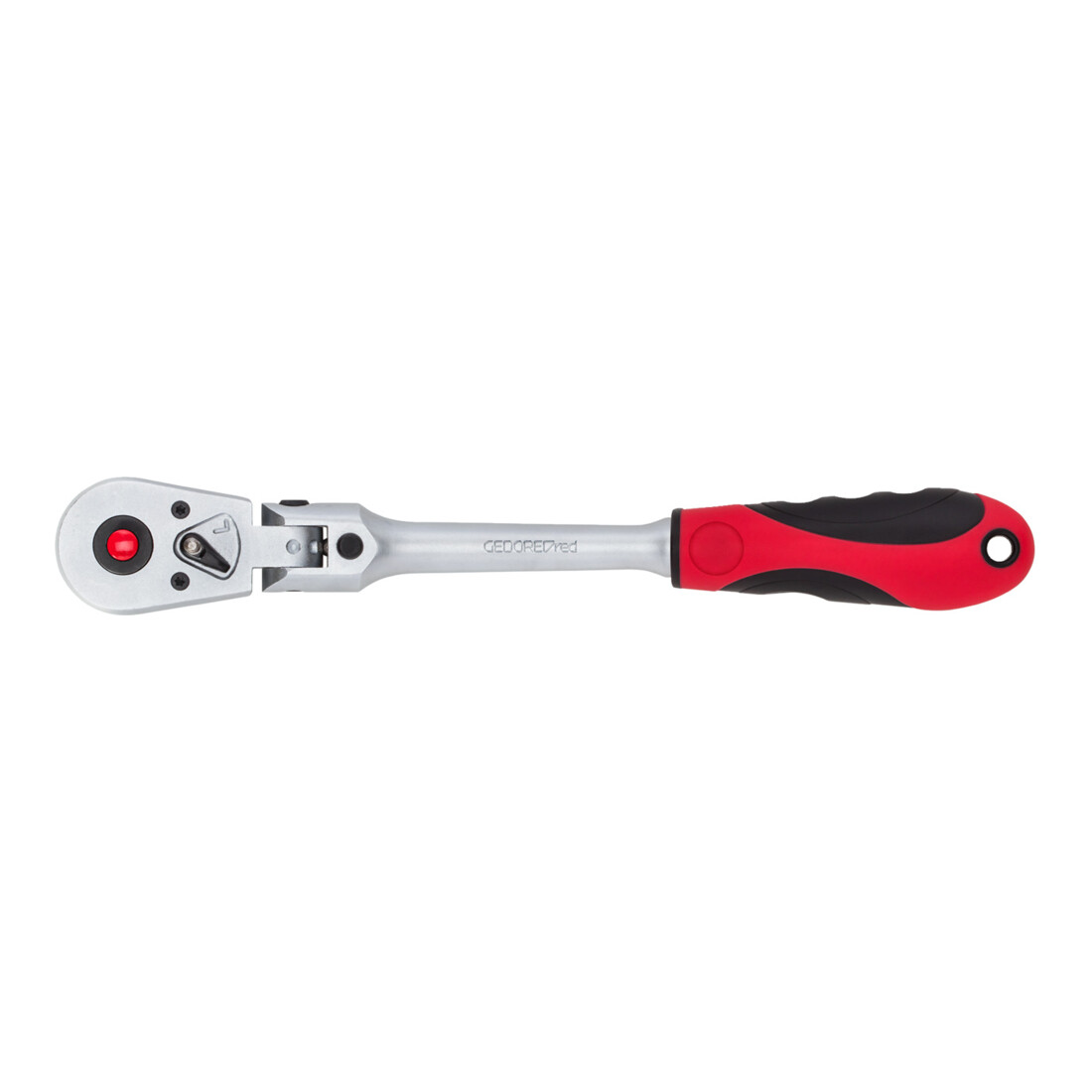 Gedore red Cliquet à tête articulée avec poignée ergonomique 2K, déclenchement par bouton-poussoir, denture fine 72 dents, 1/2 pouce, tube en acier, rouge/noir