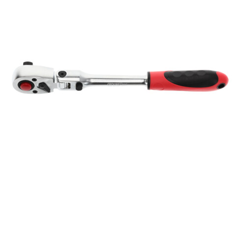 Gedore red Cliquet à tête articulée avec poignée ergonomique 2K, déclenchement par bouton-poussoir, denture fine 72 dents, 1/2 pouce, tube en acier, rouge/noir