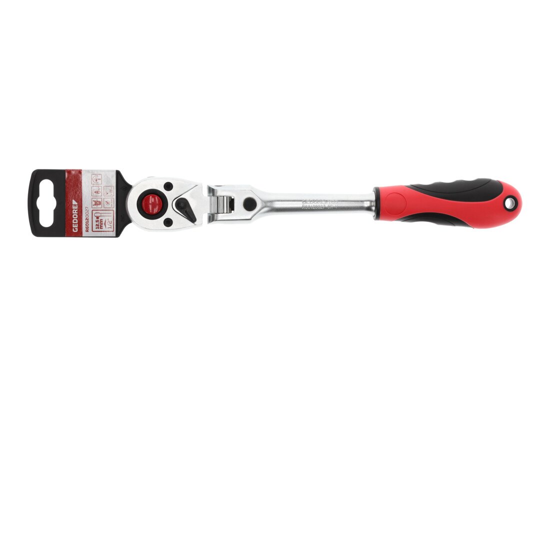 Gedore red Cliquet à tête articulée avec poignée ergonomique 2K, déclenchement par bouton-poussoir, denture fine 72 dents, 1/2 pouce, tube en acier, rouge/noir