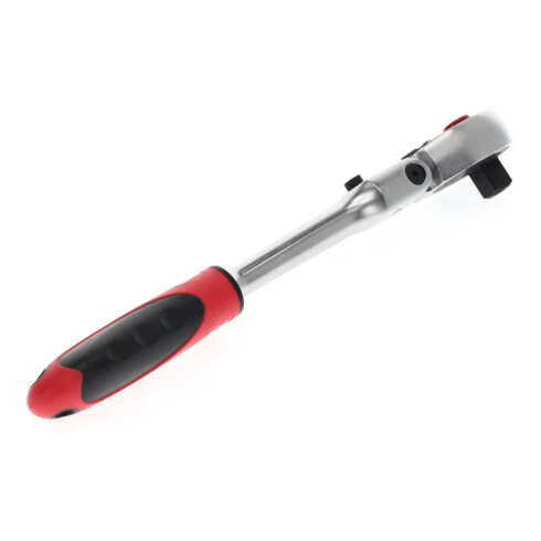 Gedore red Cliquet à tête articulée avec poignée ergonomique 2K, déclenchement par bouton-poussoir, denture fine 72 dents, 1/2 pouce, tube en acier, rouge/noir