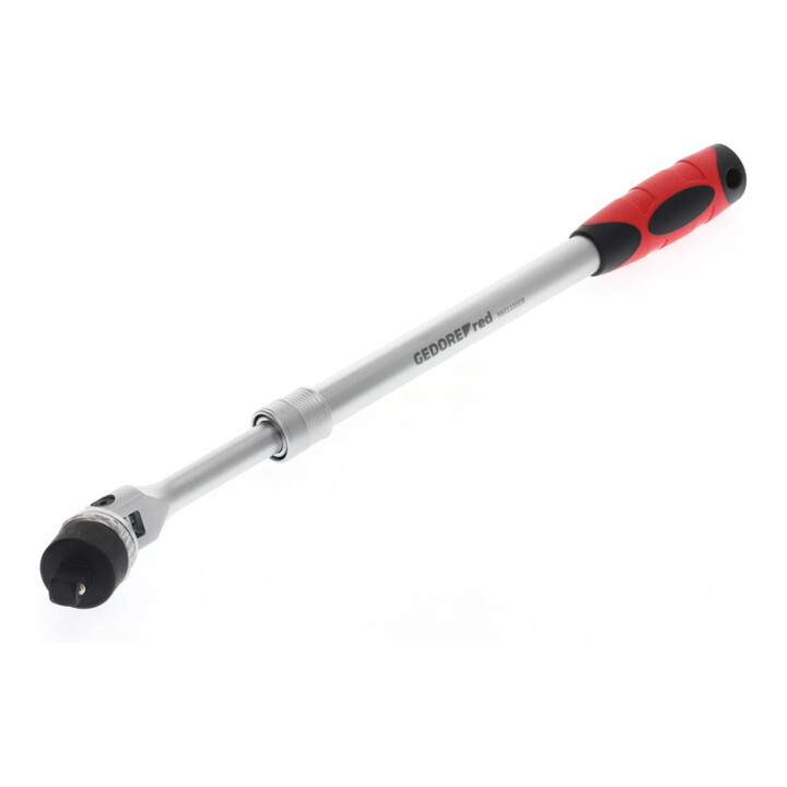 Gedore red Cliquet télescopique articulé, réversible, tête pivotante à 180°, 1/2 pouce, poignée ergonomique bi-matière, tube en acier, rouge/noir