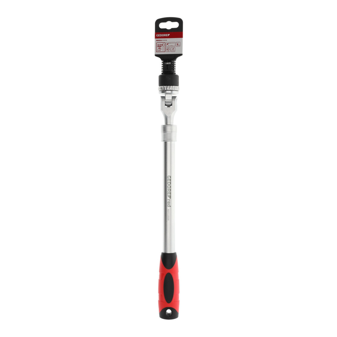 Gedore red Cliquet télescopique articulé, réversible, tête pivotante à 180°, 1/2 pouce, poignée ergonomique bi-matière, tube en acier, rouge/noir