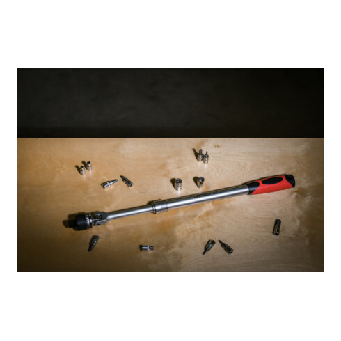 Gedore red Cliquet télescopique articulé, réversible, tête pivotante à 180°, 1/2 pouce, poignée ergonomique bi-matière, tube en acier, rouge/noir