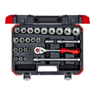 Gedore red Coffret de clés à douille, 24 pièces, avec cliquet réversible, cliquet, clés à douille et jeu de embouts, 1/2"