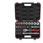 Gedore red Coffret de clés à douille, 24 pièces, avec cliquet réversible, cliquet, clés à douille et jeu de embouts, 1/2"