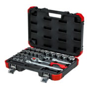 Gedore red Coffret de clés à douille, 24 pièces, avec cliquet réversible, cliquet, clés à douille et jeu de embouts, 1/2"-2