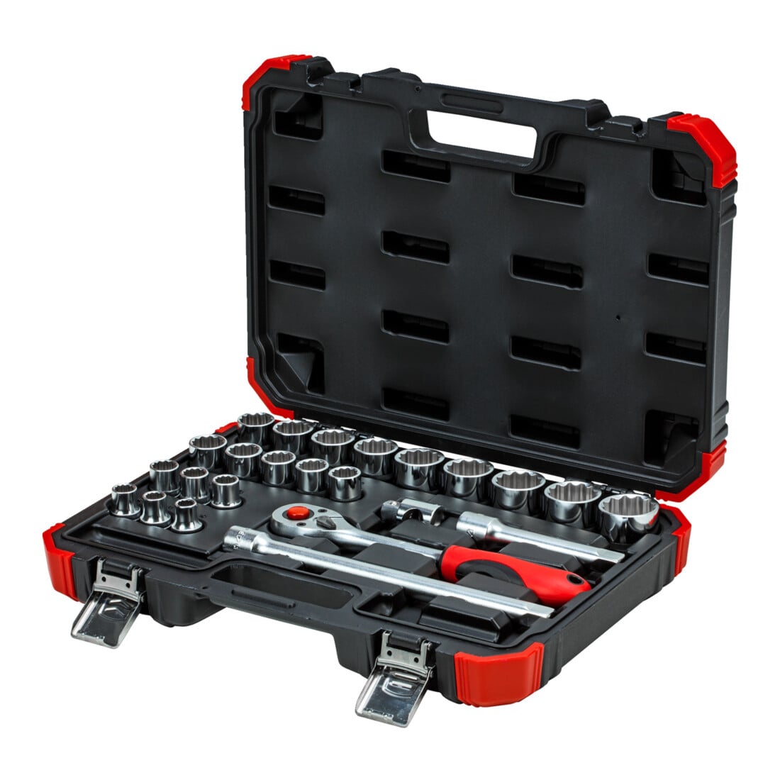 Gedore red Coffret de clés à douille, 24 pièces, avec cliquet réversible, cliquet, clés à douille et jeu de embouts, 1/2"
