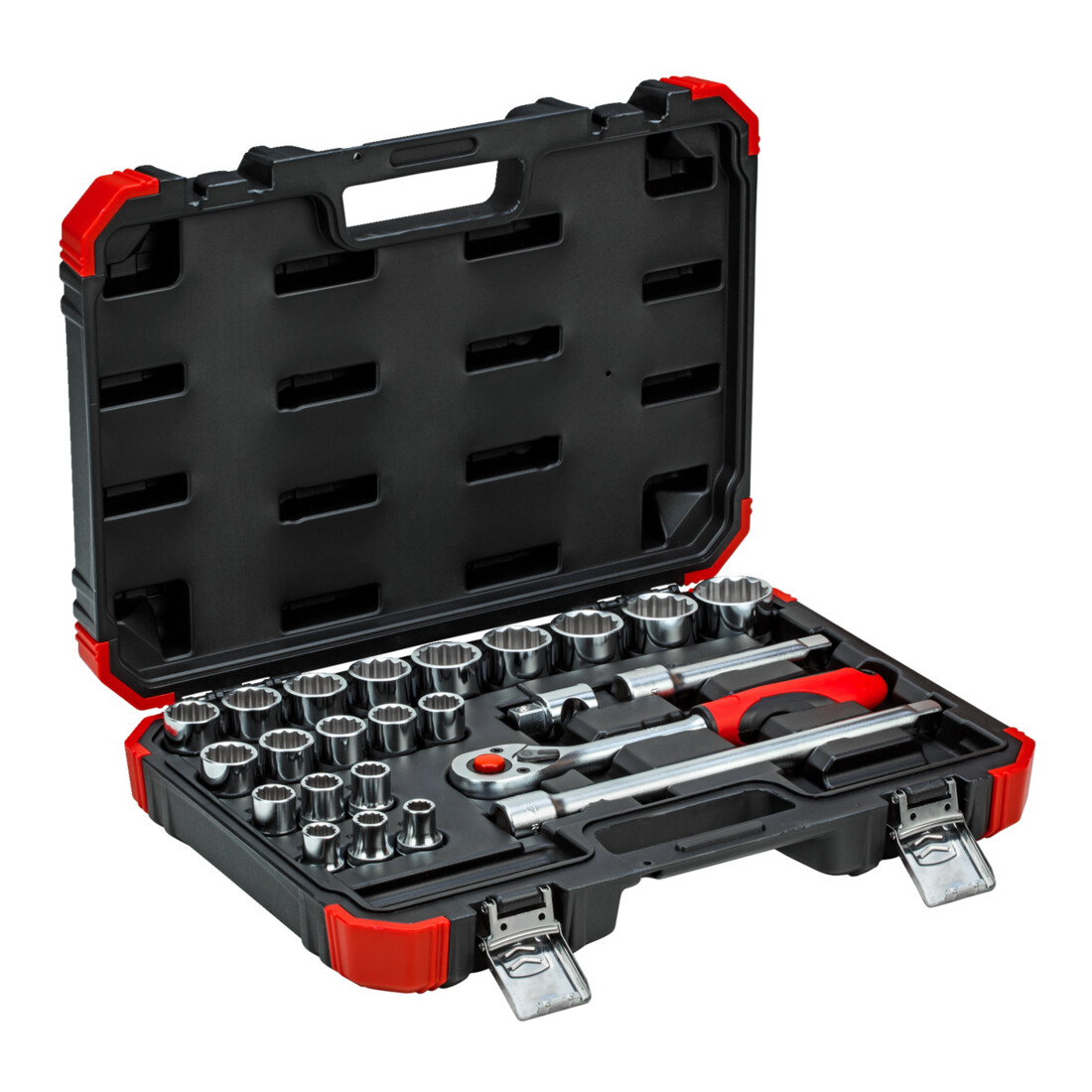 Gedore red Coffret de clés à douille, 24 pièces, avec cliquet réversible, cliquet, clés à douille et jeu de embouts, 1/2"