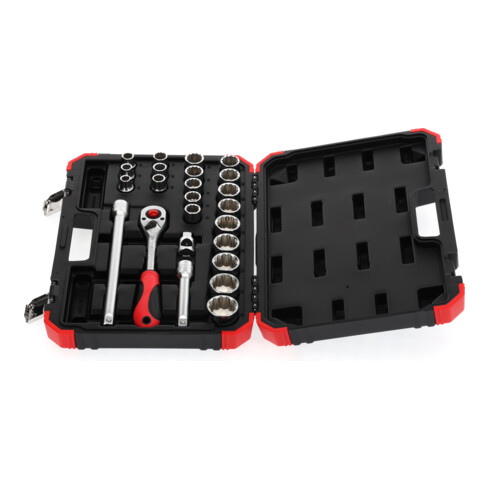 Gedore red Coffret de clés à douille, 24 pièces, avec cliquet réversible, cliquet, clés à douille et jeu de embouts, 1/2"