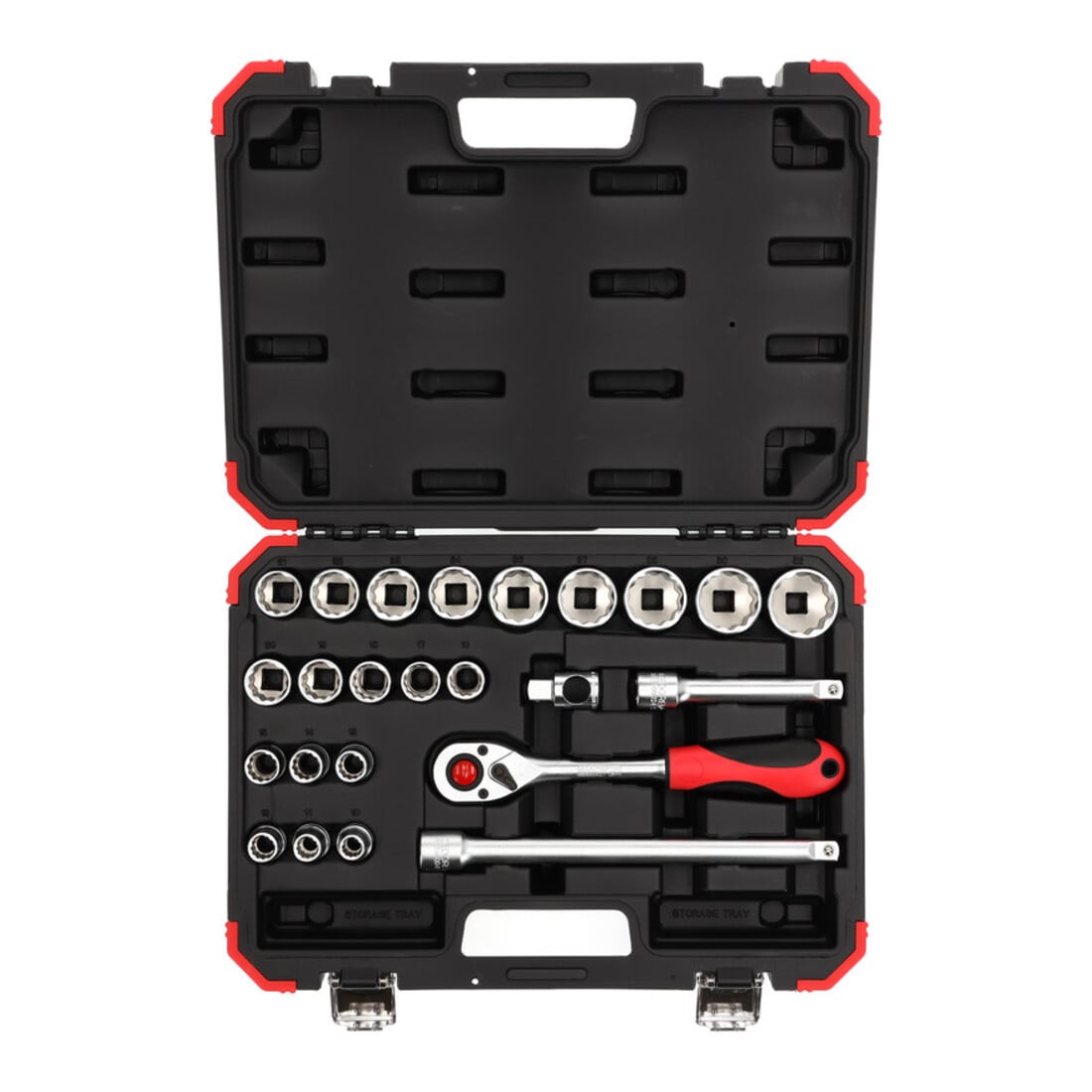 Gedore red Coffret de clés à douille, 24 pièces, avec cliquet réversible, cliquet, clés à douille et jeu de embouts, 1/2"