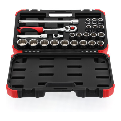 Gedore red Coffret de clés à douille, 24 pièces, avec cliquet réversible, cliquet, clés à douille et jeu de embouts, 1/2"