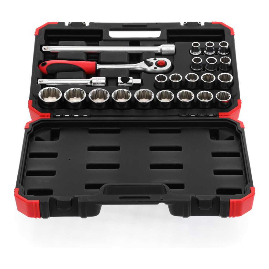 Gedore red Coffret de clés à douille, 24 pièces, avec cliquet réversible, cliquet, clés à douille et jeu de embouts, 1/2"