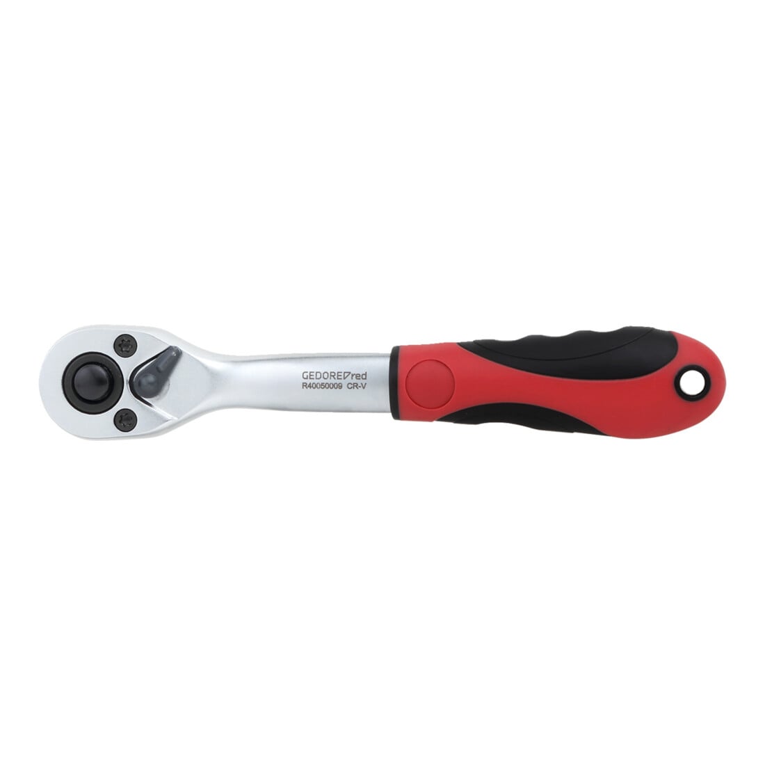 Gedore red Cricchetto reversibile a leva piegata con impugnatura ergonomica 2K, sgancio a pulsante, dentatura grossa a 36 denti, 1/4 pollice, tubo d’acciaio, rosso/nero